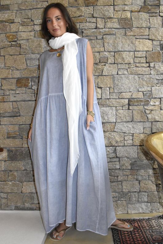 Lenni Cotton Smock Dress Washed Denim /50=